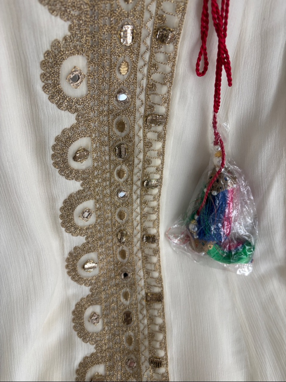 Ivory Women's Kurta with Gold Embellished Trim - Picture 3 of 4